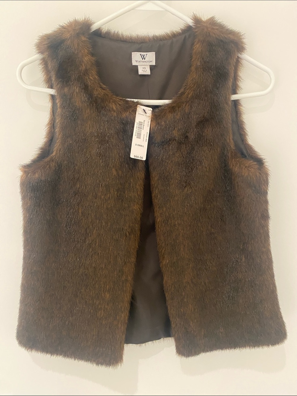 NWT Worthington Faux Fur Vest Dark Brown Size XS